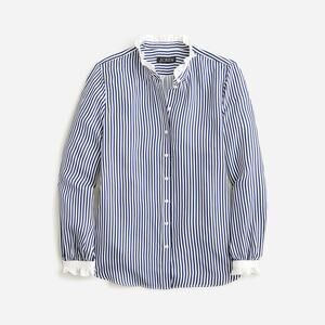 J.Crew NWT Drapey Ruffle Trim Cupro Blend Shirt In Blue White Stripe Sz XS